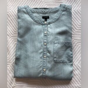 Talbots Women’s Large Chambray Popover Tunic 1/2 Button Coastal NWT